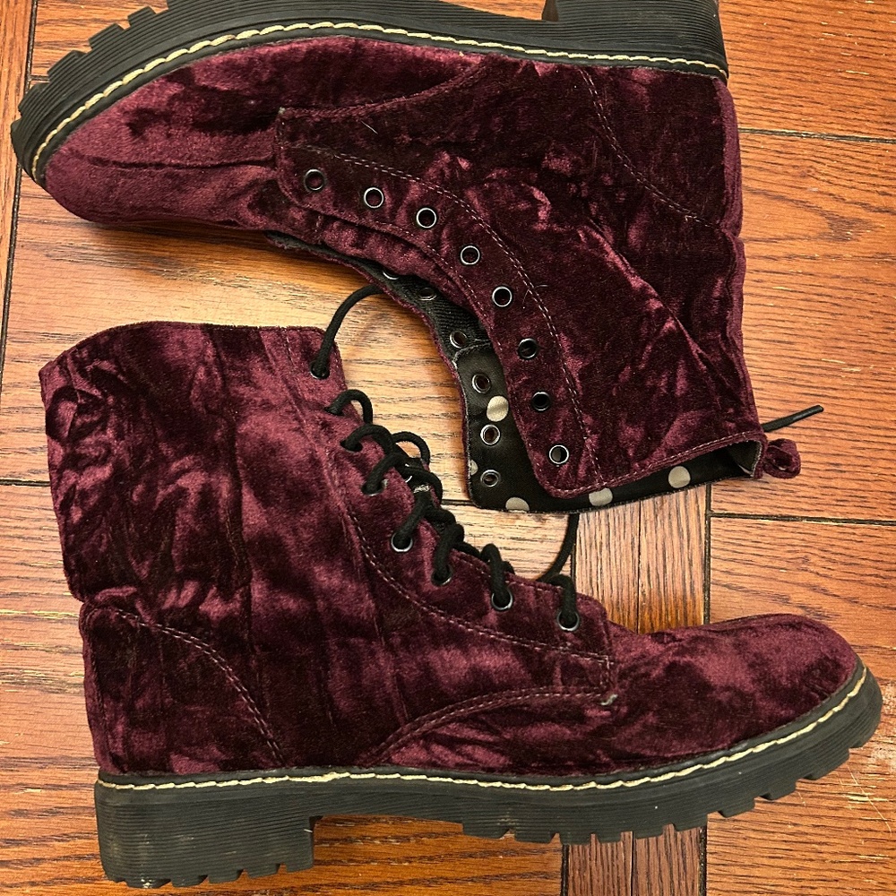 Velvet Burgundy Lace-Up Women's Boots